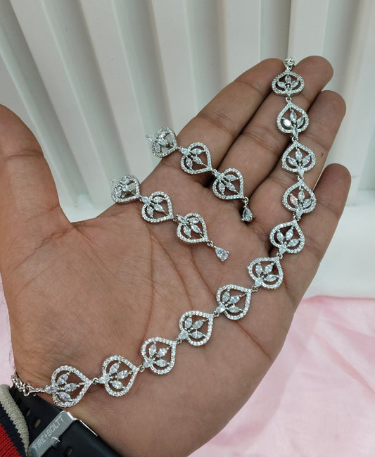 White Silver CZ Necklace Jewellery Namo Set