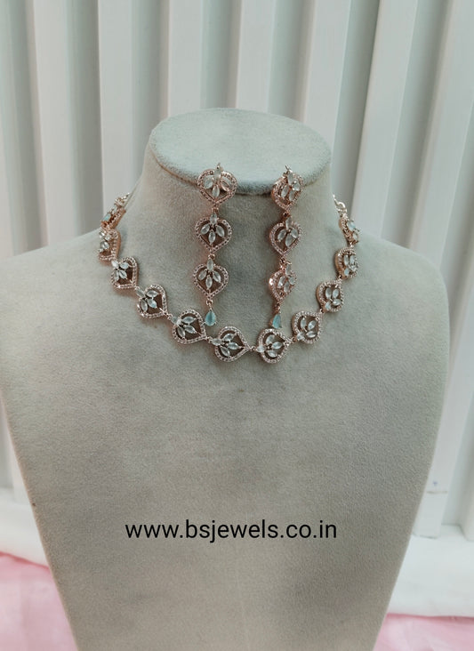 Pista Rose CZ Necklace Jewellery Namo Set