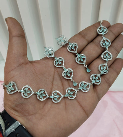 Pista Silver CZ Necklace Jewellery Namo Set