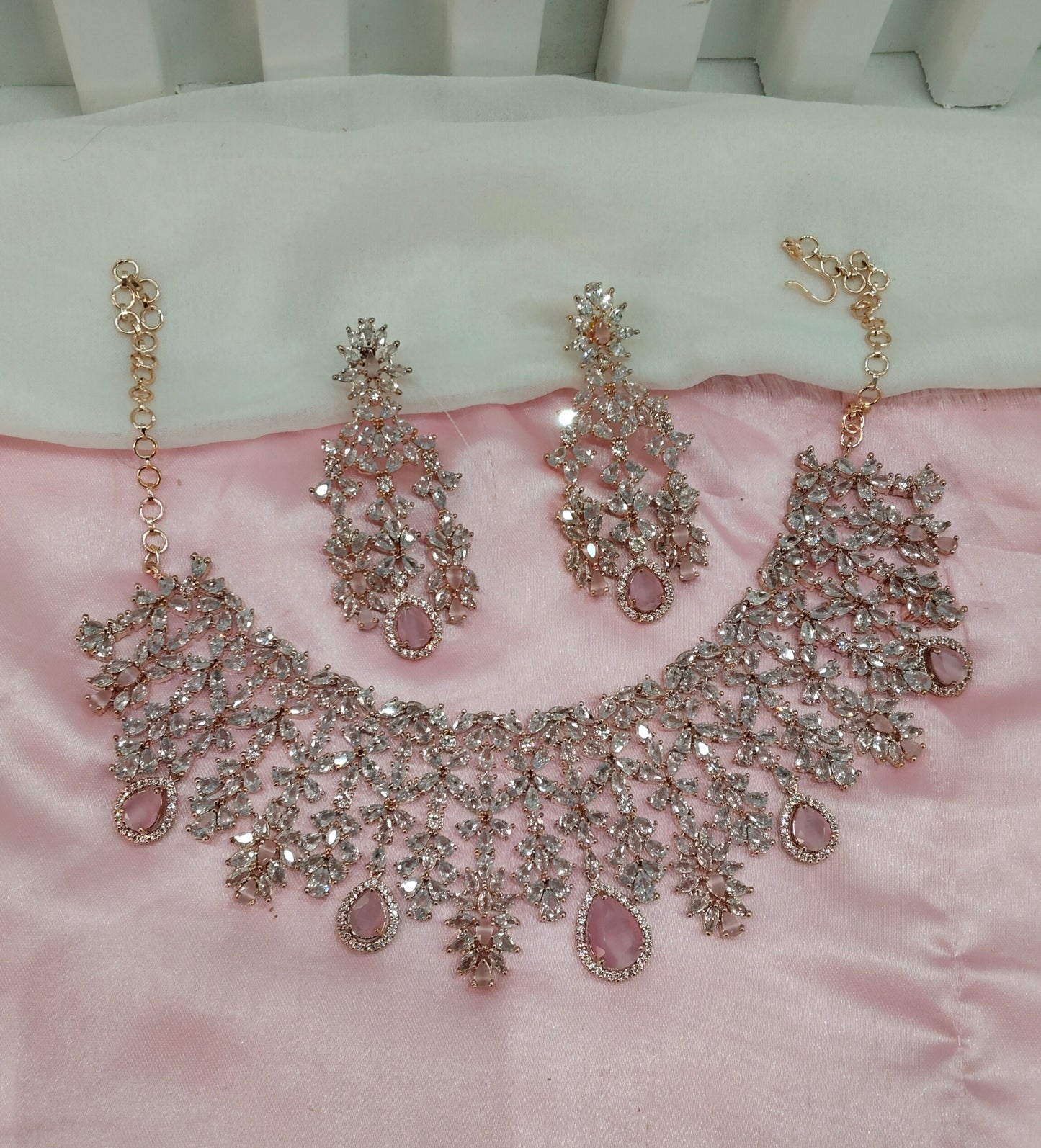 Pink Rose CZ Necklace Jewellery Phillipsburg Set
