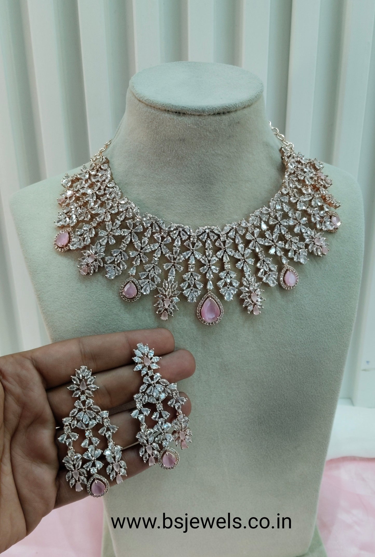 Pink Rose CZ Necklace Jewellery Phillipsburg Set