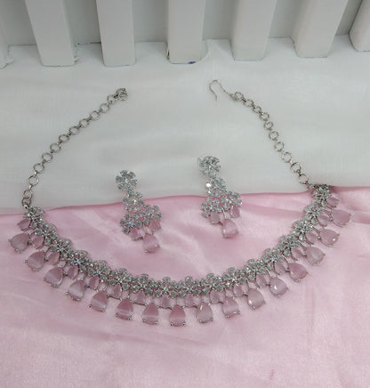 Pink Silver CZ Necklace Jewellery Rita Set