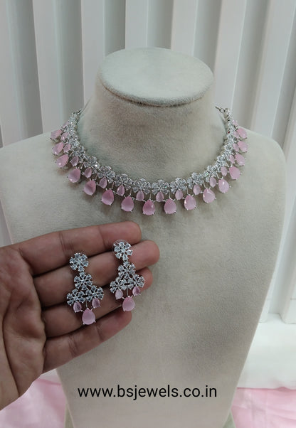 Pink Silver CZ Necklace Jewellery Rita Set