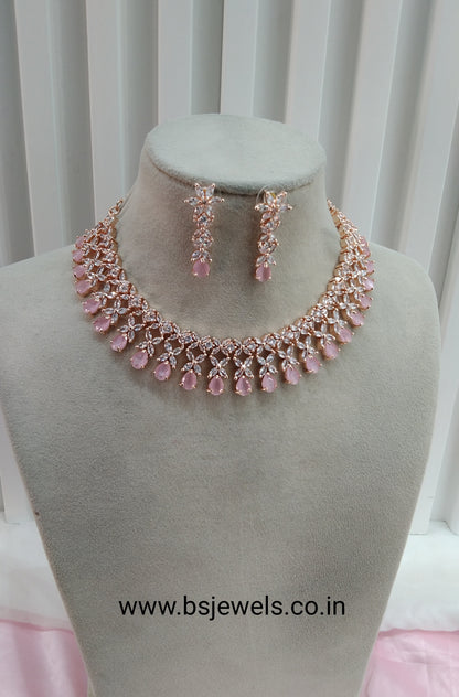Pink Rose CZ Necklace Jewellery Oxnard Set