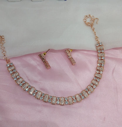 White Rose CZ Necklace Jewellery Atif Set