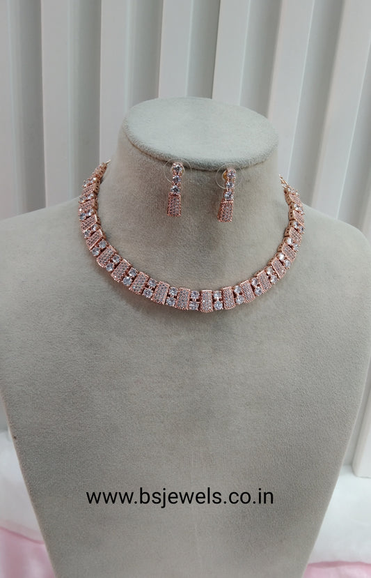 White Rose CZ Necklace Jewellery Atif Set