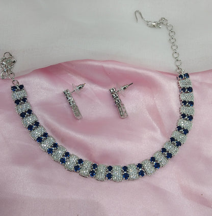Blue Silver CZ Necklace Jewellery Atif Set