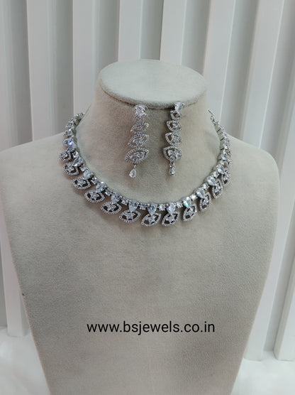 White Silver CZ Necklace Jewellery Hoboken Set