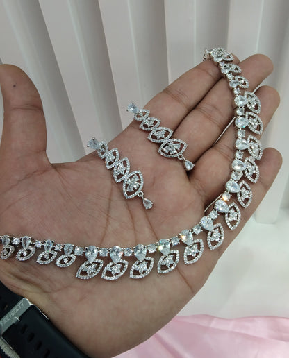 White Silver CZ Necklace Jewellery Hoboken Set