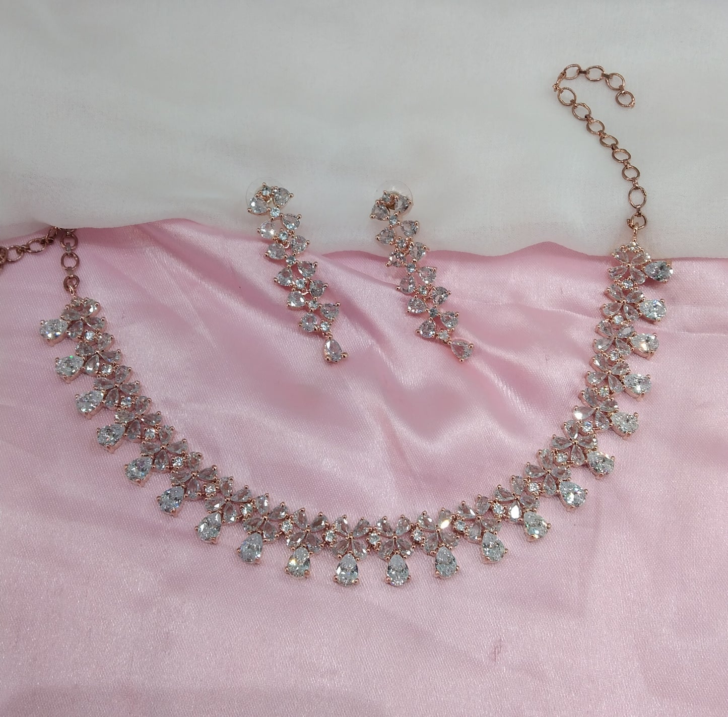 White Rose CZ Necklace Jewellery Hoboken Set