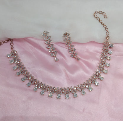 White Rose CZ Necklace Jewellery Hoboken Set