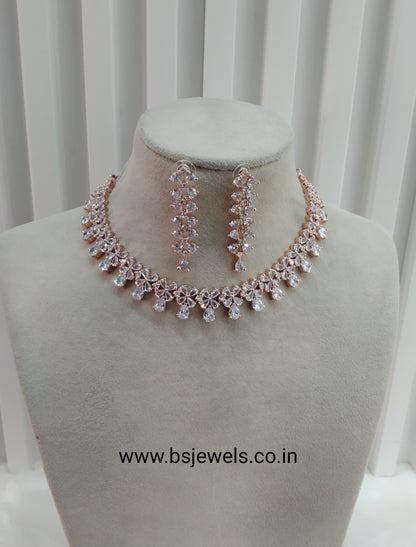 White Rose CZ Necklace Jewellery Hoboken Set