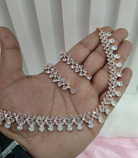 White Rose CZ Necklace Jewellery Hoboken Set