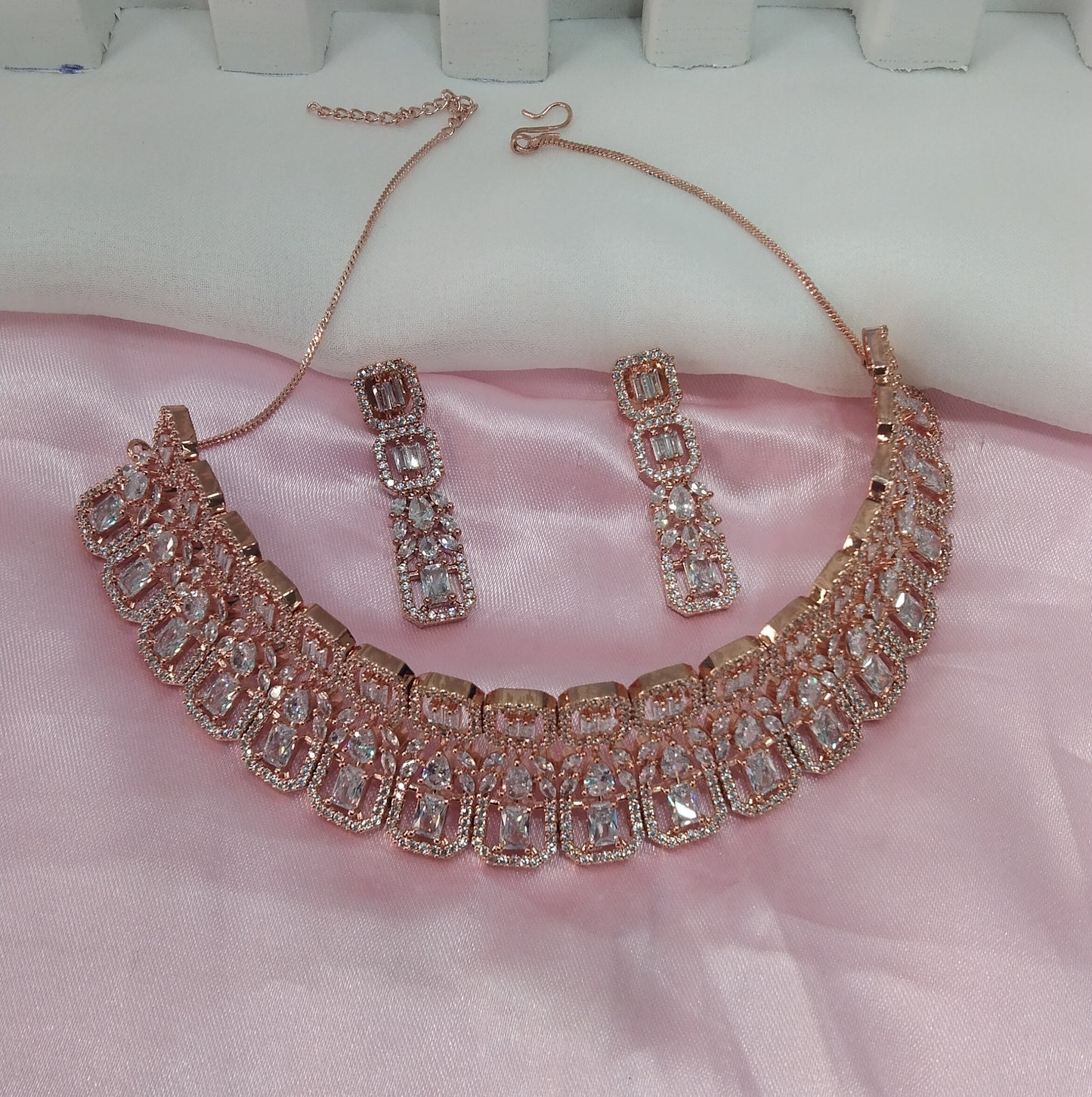 White Rose CZ Necklace Jewellery David Set