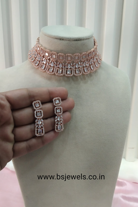 White Rose CZ Necklace Jewellery David Set