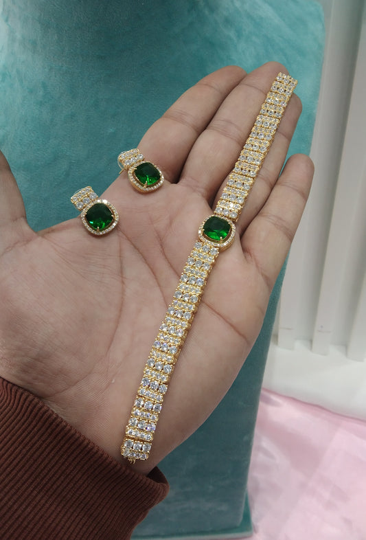 Green Gold CZ Choker Jewellery Sita Set