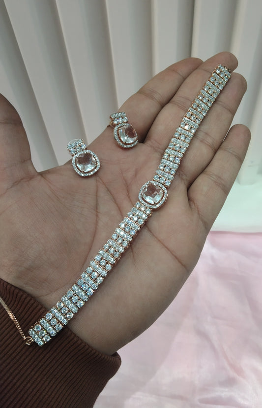 White Rose CZ Choker Jewellery Sita Set