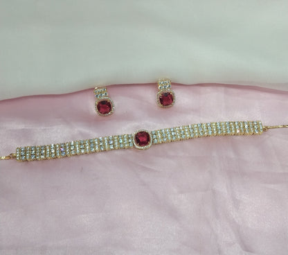 Ruby Gold CZ Choker Jewellery Sita Set