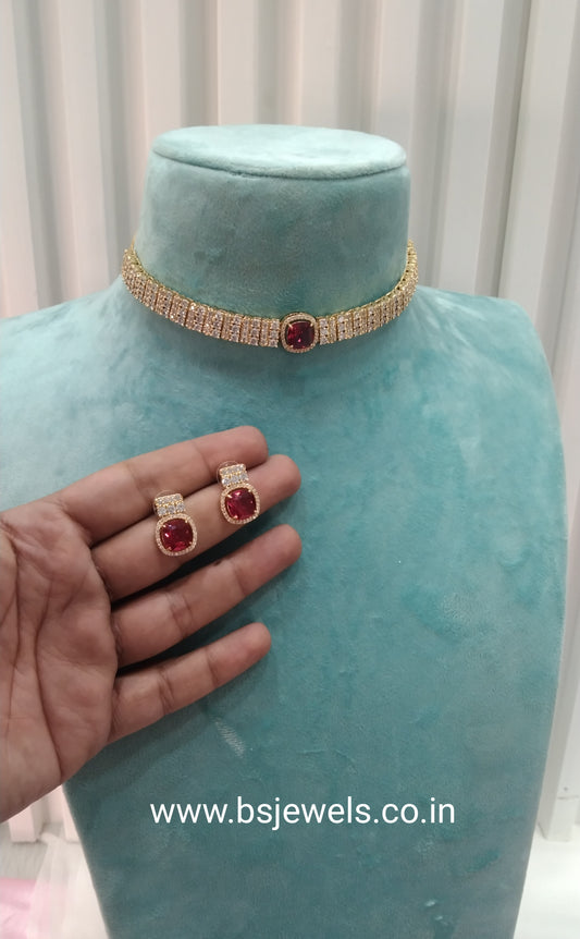 Ruby Gold CZ Choker Jewellery Sita Set