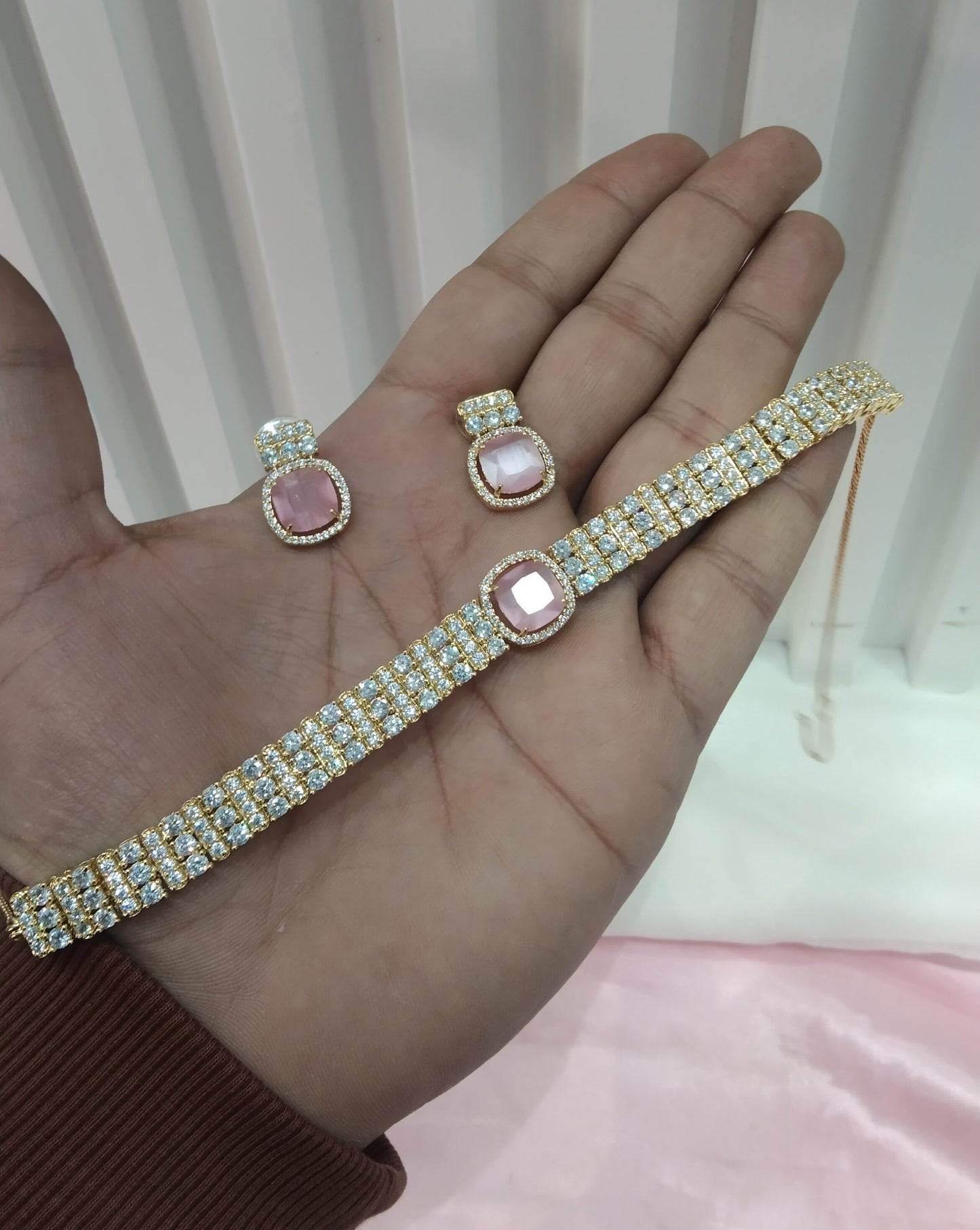 Pink Gold CZ Choker Jewellery Sita Set