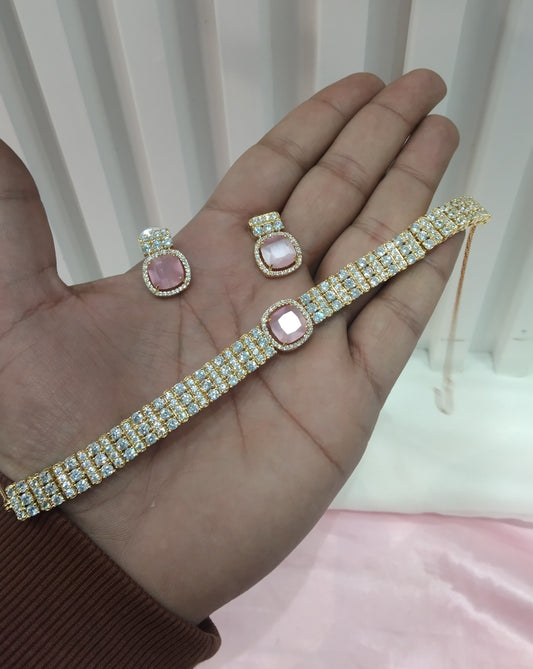 Pink Gold CZ Choker Jewellery Sita Set