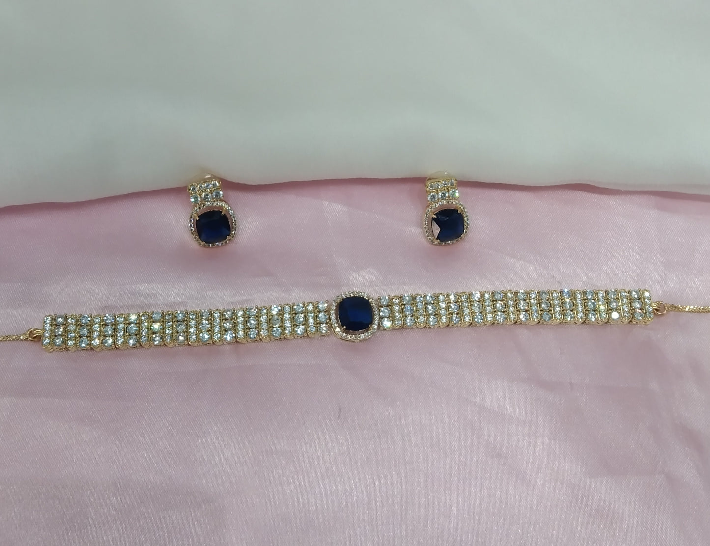 Blue Gold CZ Choker Jewellery Sita Set