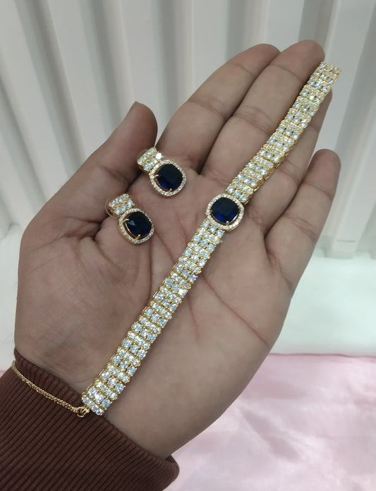 Blue Gold CZ Choker Jewellery Sita Set
