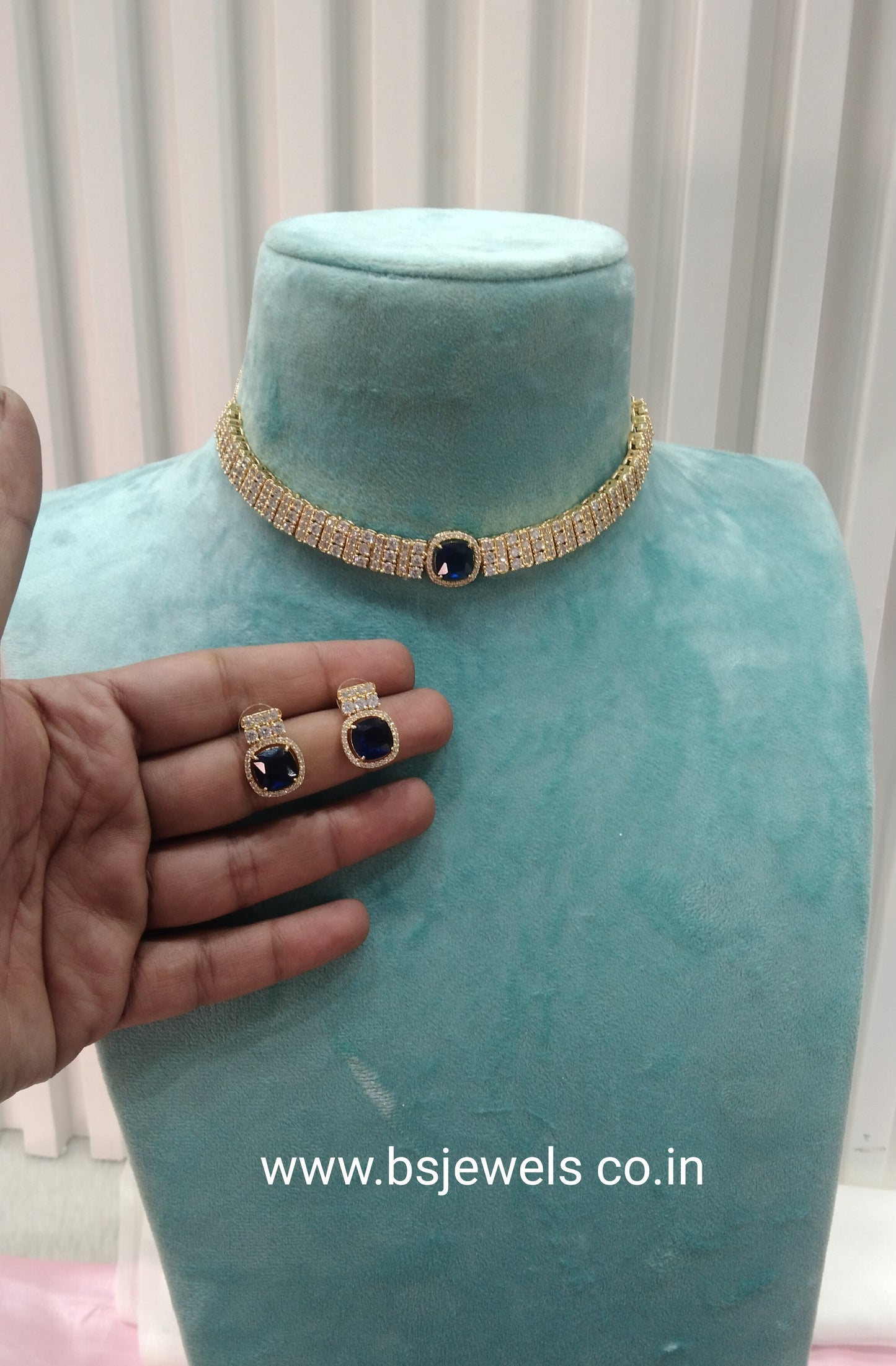 Blue Gold CZ Choker Jewellery Sita Set