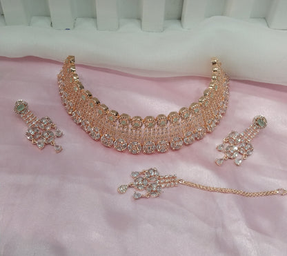 Pista Rose CZ Choker Jewellery Court Set