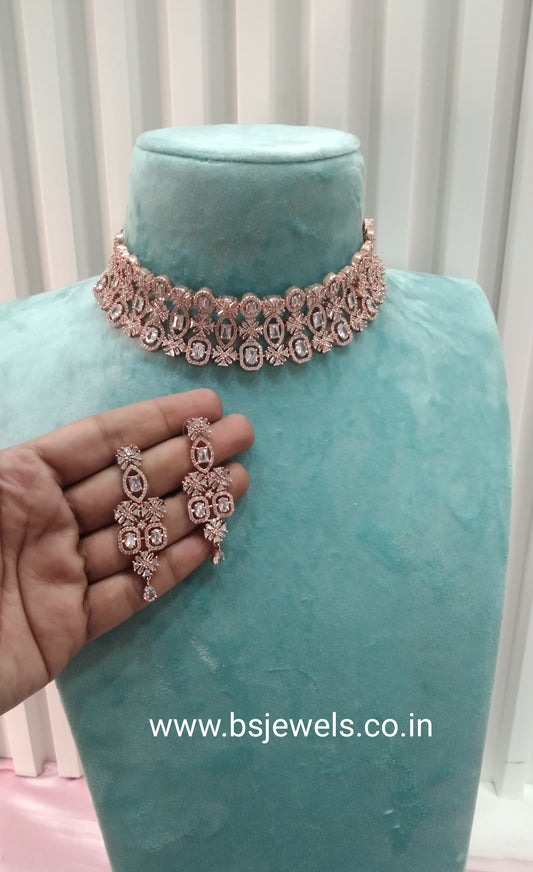 White Rose CZ Choker Jewellery Court Set