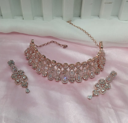 White Rose CZ Choker Jewellery Court Set