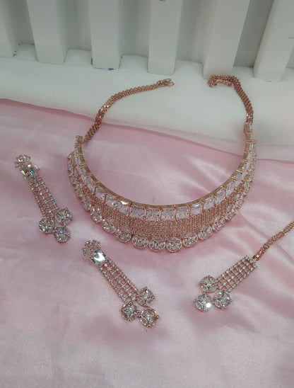 White Rose CZ Choker Jewellery Ankush Set
