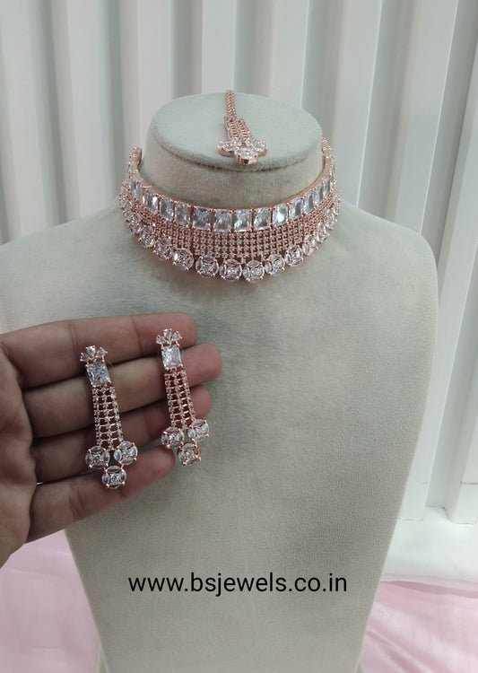 White Rose CZ Choker Jewellery Ankush Set