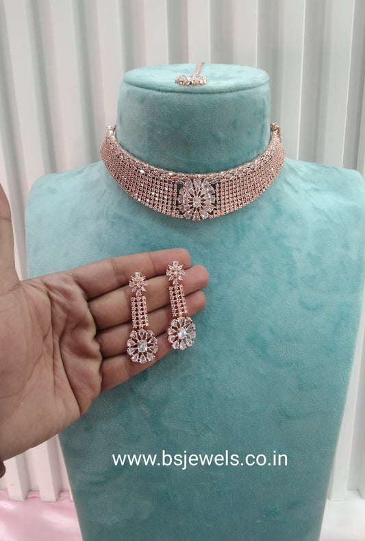 White Rose CZ Choker Jewellery Ankush Set