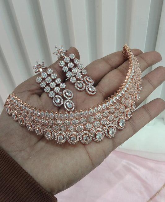 White Rose CZ Choker Jewellery Ankush Set