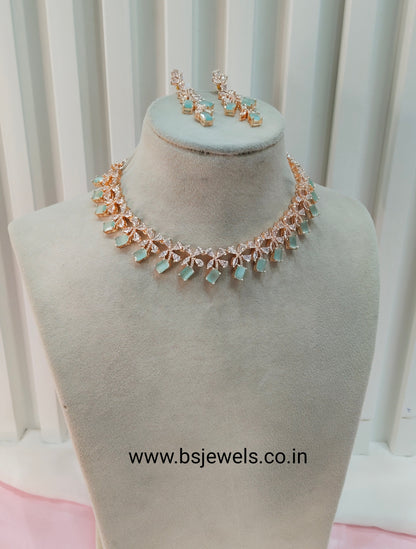 Pista Rose CZ Necklace Jewellery New York Set