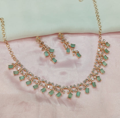 Pista Rose CZ Necklace Jewellery New York Set