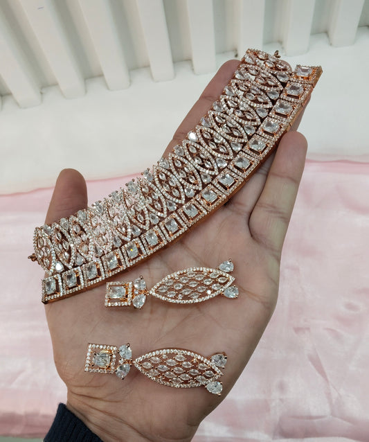 White Rose CZ Choker Jewellery Oceanside Set