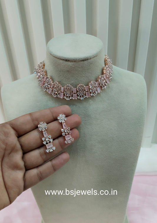 Pink Rose CZ Choker Jewellery Oceanside Set