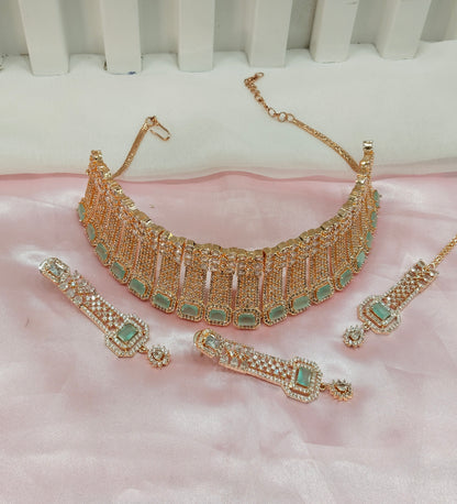 Pista Rose CZ Choker Jewellery British Set