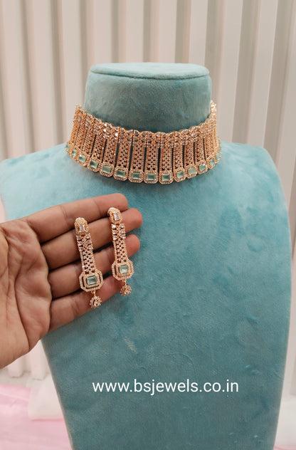 Pista Rose CZ Choker Jewellery British Set
