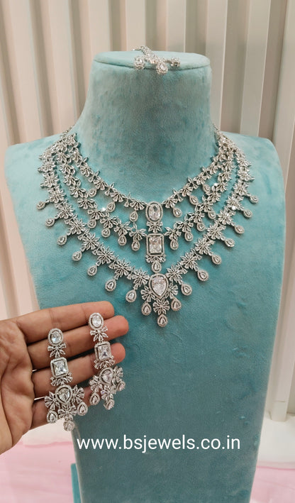 White Silver CZ Necklace Jewellery Nidhi Set