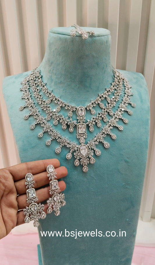 White Silver CZ Necklace Jewellery Nidhi Set