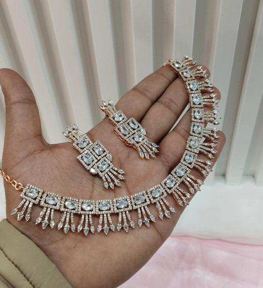 White Rose CZ Necklace Jewellery Ten Modi Set
