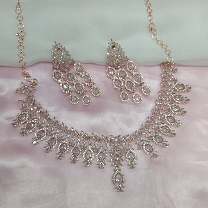 White Rose CZ Necklace Jewellery Rihana Set
