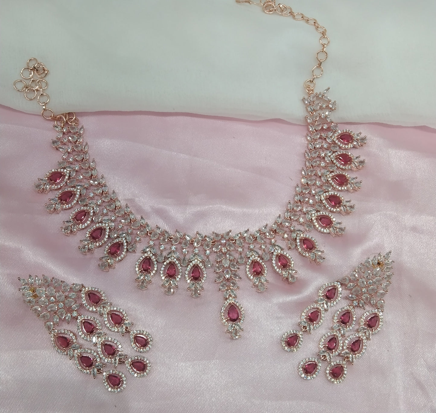 Maroon Rose CZ Necklace Jewellery Rihana Set
