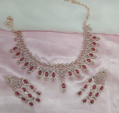 Maroon Rose CZ Necklace Jewellery Rihana Set