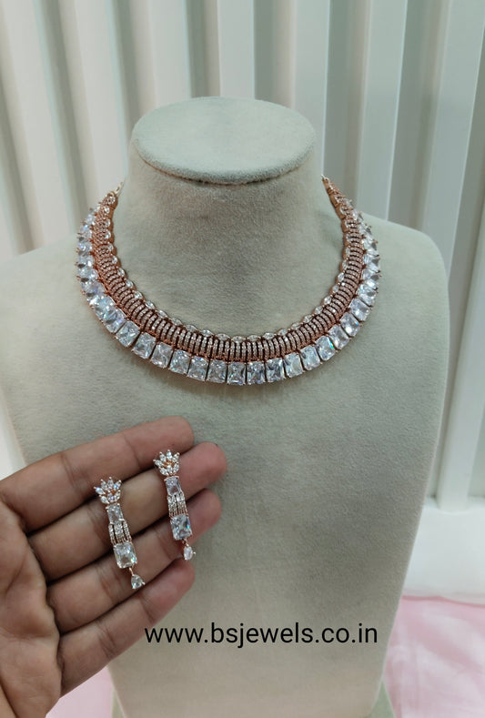 White Rose CZ Necklace Jewellery Ten Modi Set