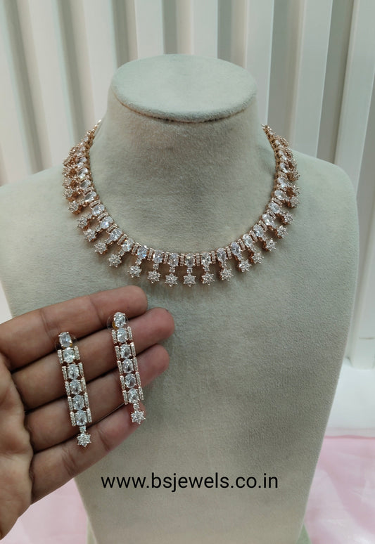 White Rose CZ Necklace Jewellery Ten Modi Set