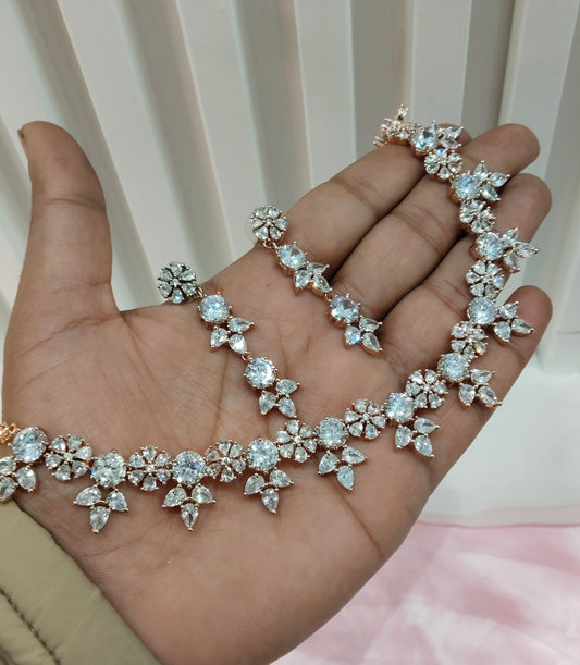 White Rose CZ Necklace Jewellery Ten Modi Set